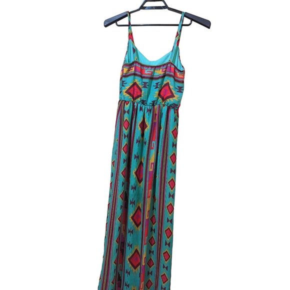 Sapphire Dollz Womens Aztec Print Spaghetti Strap Maxi Dress Blue Multicolor Bol - Picture 3 of 10